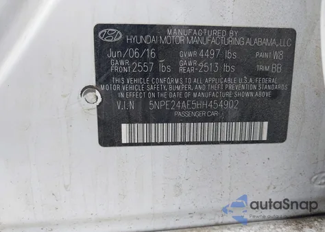 2017 Hyundai Sonata Se from USA, damaged, VIN 5NPE24AF5HH454902